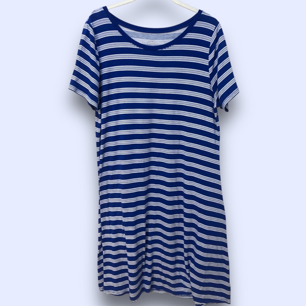 St. John's Bay Blue & White Stripe Casual Above the Knee Shift Dress, women's L